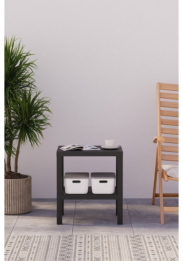 2 Katlı Dikey Raf, Plastik Sehpa, Çiçeklik, Saksılık, Banyo Mutfak Rafı, Siyah Siyah