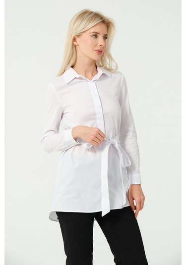 Bağcık Detay Tunik Gömlek Beyaz