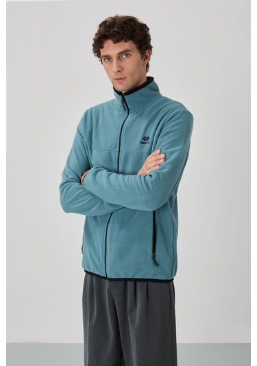 Tommy Life Mint Yeşili Yazı Nakışlı Dik Yaka Fermuarlı Standart Kalıp Erkek Sweatshirt Polar - 87992 Mint Yeşili