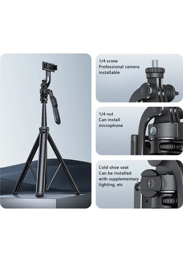 Cbtx Yesıdo Sf17 Çok Fonksiyonlu Geri Çekilebilir Metal Tripod Stand Selfie Stick Cep Telefonları Kamerası Siyah