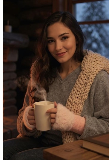 Hitit Socks Kadın 1 Çift Kışlık Parmaksız Termal Esnek Polarlı Peluş Eldiven Pembe Pembe