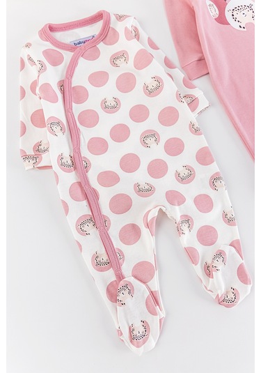 Leopar Figürlü Puantiyeli Uzun Kollu 2'Li Kız Bebek Tulum Takım 001