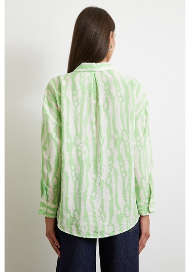 Zebra Desen Modal Gömlek Yeşil Yeşil