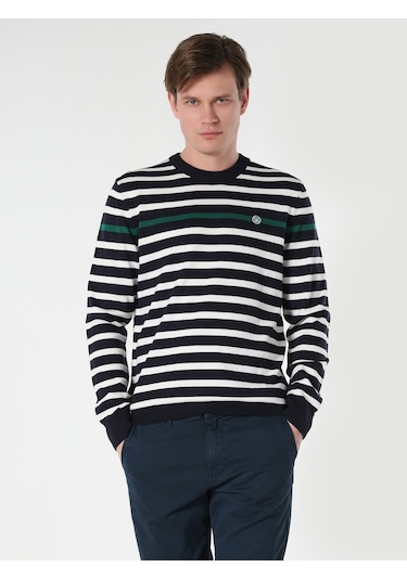 Colin's Regular Fit Bisiklet Yaka Çizgili Lacivert Erkek Kazak CL1064501_Q1.V1_NAV Colin's Regular Fit Bisiklet Yaka Çizgili Lacivert Erkek Kazak CL1064501_Q1.V1_NAV