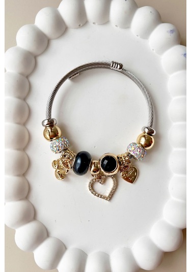 8033 Leylek Sallantılı Çelik Bileklik - Siyah Çelik