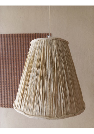 N-21 Kemik Rengi Rafya El Yapımı Avize Krem