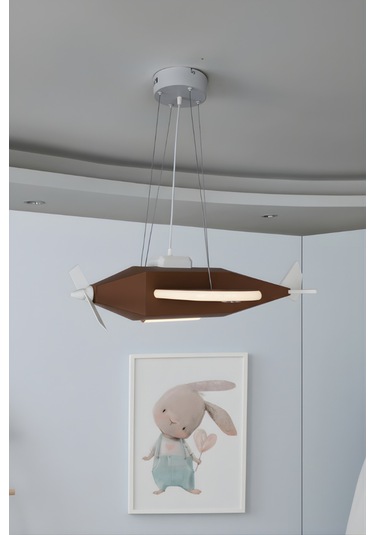 Uçak Temalı Led Çocuk Odası Sarkıt Avize 70x80 Kişiye Özel Tasarım, El Yapımı Görünüm Kahverengi Kahverengi