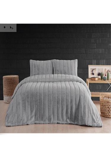 Luxe Çift Kişilik Yatak Örtüsü Seti - Gri Çizgi Model