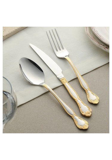 Leony Antoinette 24k Gold 6 Kişi 36 Parça Kutulu 18/10 Paslanmaz Altın - Gümüş