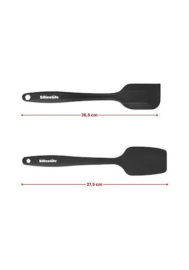 Silicolife Büyük Spatula Seti, Isıya Dayanıklı Yanmaz Yapışmaz Silikon Büyük Spatula Ve Kaşık Spatula 2 Li Set Siyah