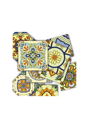 Tink Kendinden Yapışkanlı Sarı Tile Desenli Pvc Karo Kaplama 20x20 Cm 6'lı Paket