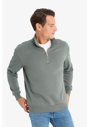 DeFacto Comfort Regular Fit Rahat Kalıp Fermuarlı Dik Yaka Basic Düz Sweatshirt X7405AZ24AUGN1269 DeFacto Comfort Regular Fit Rahat Kalıp Fermuarlı Dik Yaka Basic Düz Sweatshirt X7405AZ24AUGN1269
