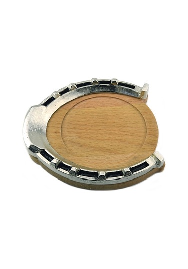 At Nalı Metal Rölyefli Doğal Ahşap Bardak Altlığı Ahşap