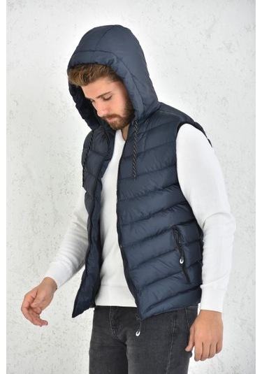 Erkek Laci Çıkarılabilir Fermuarlı Kapüşon Şişme Yelek