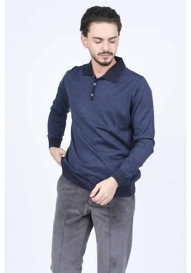 Ateş Triko Erkek Polo Yaka Yün Kazak 6091903 Indigo İndigo