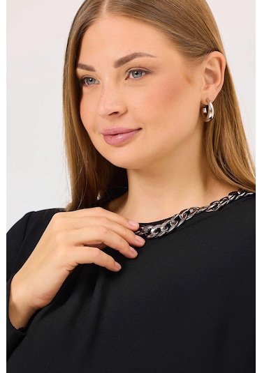 Galaxi Kadın Büyük Beden Aksesuarlı Elbise 4003 Siyah Siyah