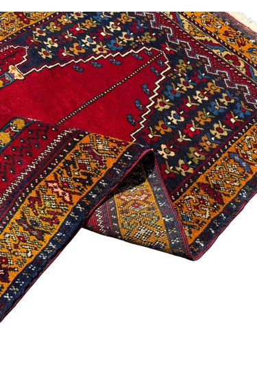 El Dokuma Çift Sıfır Eski Yahyalı Namazlık Kök Boya %100 Yün Seccade Kırmızı