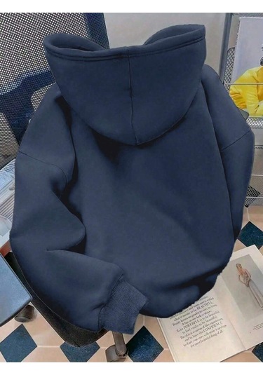 Nyc Baskılı Kapüşonlu Oversize Sweatshirt Lacivert-sw