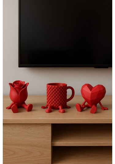 Oxyteez Kahve Temalı Dekoratif Obje Kırmızı Renk Reçine Tasarım Ev Ve Ofis Dekorasyonu