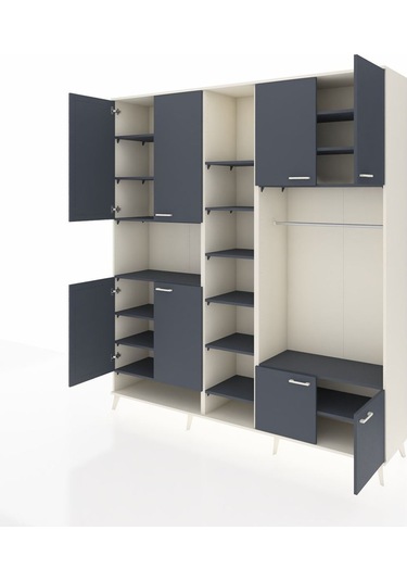 Hyperion Dolap 18 Raflı 8 Kapaklı Tek Askılı 220x44x243 Aytaşı-antrasit/antrasit Antrasıt/antrasıt