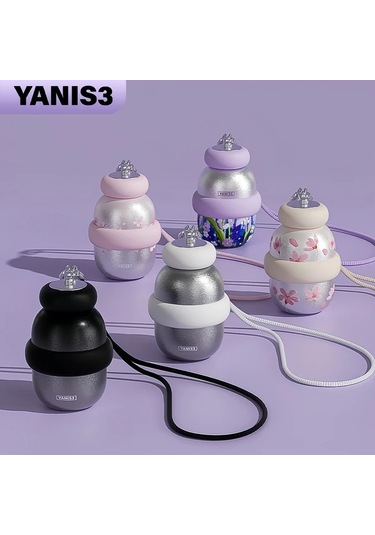 Brightnova Yanis 3 Titanyum Seyahat Kupası 270ml Çapraz Askı Termos Matara Pastel Mor Siyah Bej 07 Beyaz