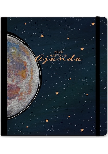 2026 Dikey Haftalık Ajanda 12 Aylık Sert Kapak 18 X 20 Cm - Ay Siyah