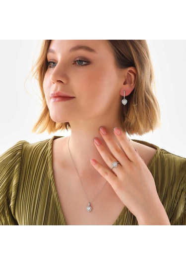 Casera's Gümüş Beyaz Taşlı Kalpli Kadın Set Csr2185188 Gümüş