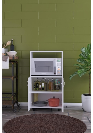 Kapaklı Raflı Mikro Dalga Fırın Dolabı Beyaz