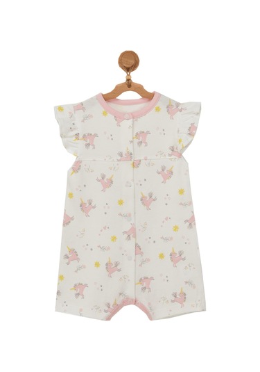 Andywawa Kız Bebek Unicorn Motifli Önden Çıt Çıtlı Tulum Ac22722 Ekru