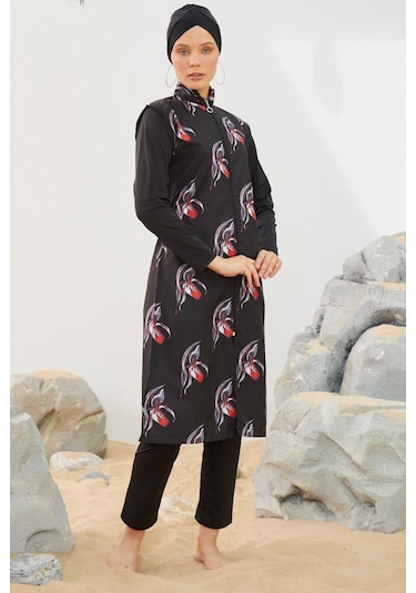 Tam Kapalı Tesettür Mayo Deniz Mayosu Td223-040 Siyah