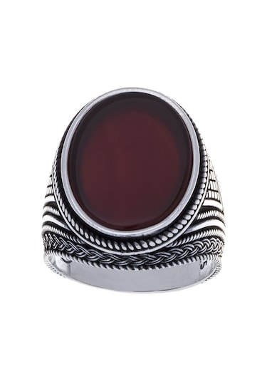 Nagiss 925 Ayar Gümüş Küçük Boy Akik Taşlı Örgü Model Yüzük