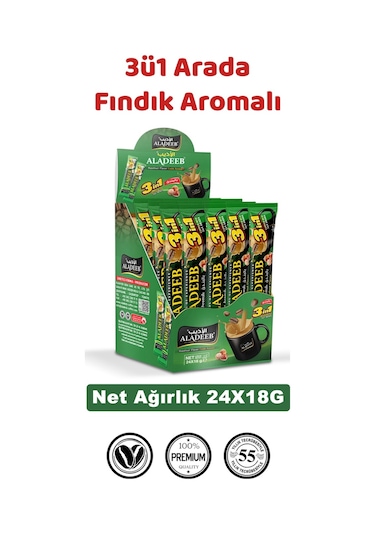 Aladeeb 3'ü 1 Arada Fındık Aromalı Kahve 48 x 18 G