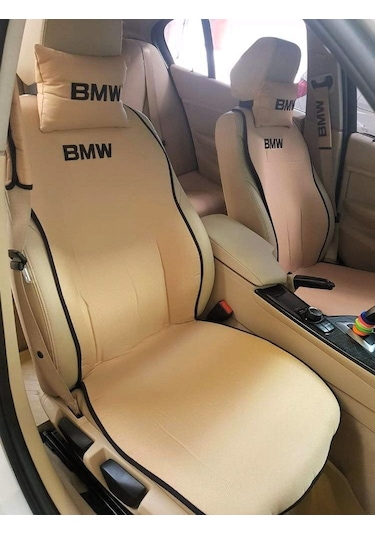 Bmw Nakışlı Ön İkili Oto Koltuk Minderi 2 Adet Boyun Yastığı 2 Ad