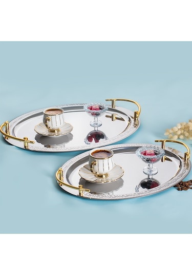 Porsima Elit Premium 2'li Paslanmaz Çelik Kahve-sunum Tepsisi