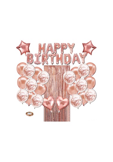 Vkemall Gül Altın Renkli Doğum Günü Partisi Dekorasyon Seti - Lateks Ve Aluminyum Folyo Balonlar İle Unutulmaz Parti Stili