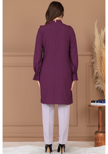 Asel Tunik Pantolon İkili Tesettür Takım Mürdüm Mürdüm