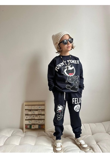 Erkek Çocuk 2 İplik Alt Üst Eşofman Takımı Lacivert 1666 Lacivert