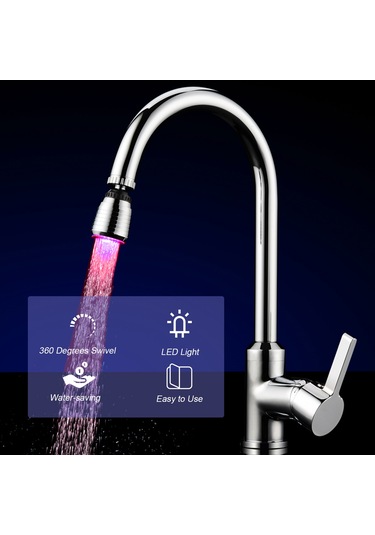 Kosona Led Isı Duyarlı 3 Renkli 360 Döner Su Kaynağı Bağı, Su Akımı İle Çalışır, 22mm Dahili Dişli, Su Tasarruflu, Modern Mutfak/banyo Diğer