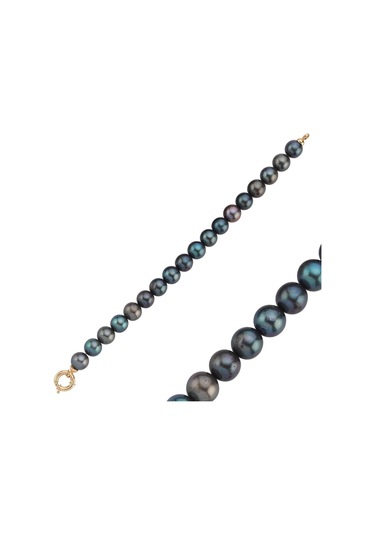 10,5 Mm Siyah İnci Bileklik 18 Cm / Rose Rose Pembe Altın