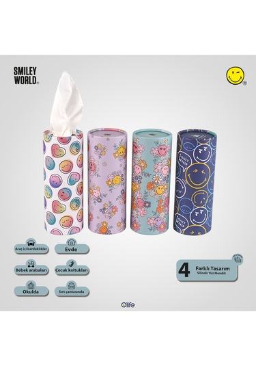 4'lü Silindir Yüz Mendili Renkli Tasarımlar, 4 Katlı, Bardaklık Uyumu