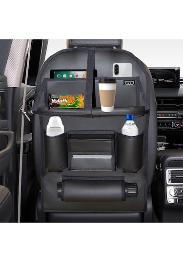 Bod Deri Masalı Oto Koltuk Arkası Koruyucu Eşya Düzenleyici Araç içi Organizer Siyah