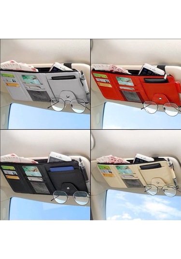 Yifomall Siyah Zincirli Araç Güneş Koruyucusu Çantası - Kart, Gözlük, Ehliyet Ve Fatura Saklama Fonksiyonlu Araç İç Çantası Siyah