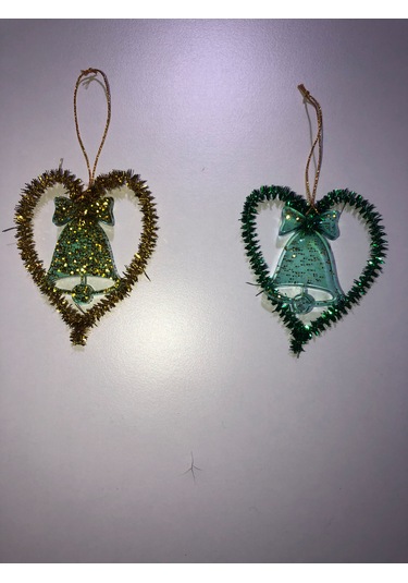 2 Li Sarı-yeşil Kalpli Çam Ağacı Yılbaşı Süsü