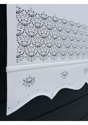 Lazer Etek İşlemeli Stor Perde - Beyaz - İthal Mat Kalın Stor Beyaz