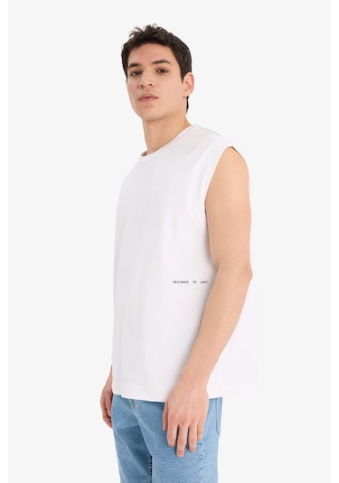 DeFacto %100 Pamuk Boxy Fit Bisiklet Yaka Baskılı Atlet C5040AX25HSWT34