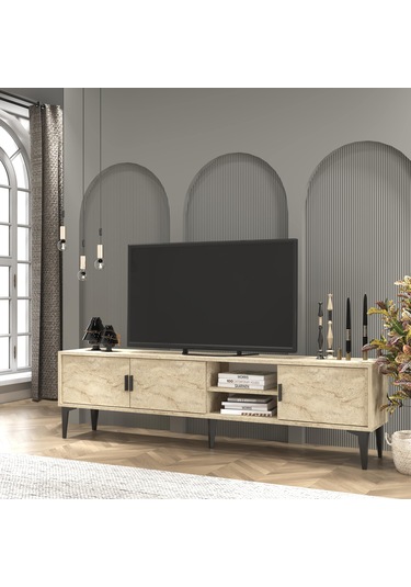 Marin Tv Ünitesi Tv Sehpası 180 Cm Traverten Mermer Desen
