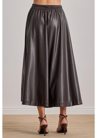 Maxi Kahverengi Deri Etek Kahverengi