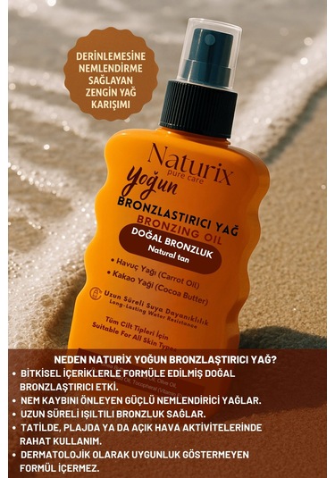 Yoğun Bronzlaştırıcı Yağ Havuç & Kakao Yağı, Shea Butter, Vitamin E, Tüm Cilt Tiplerine Uygun Sprey 200 Ml