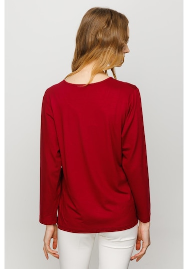 Kadın Sıfır Yaka Basic Penye Bluz Bordo bordo