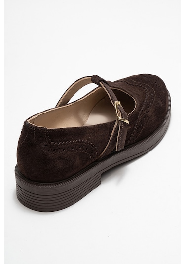 Janney Kahverengi Süet Hakiki Deri Bantlı Kadın Loafer Ayakkabı Kahve Süet